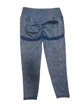 AQ Sports Seamless Scrunch Butt Crossover Waist Acid Wash Yoga Leggings